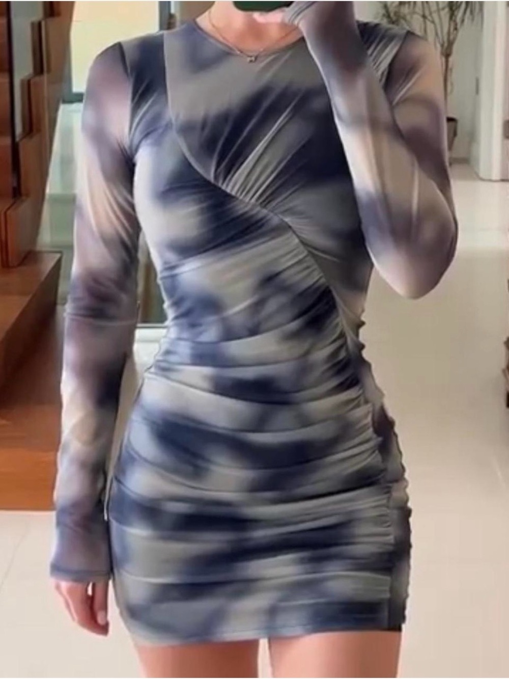 Zara Abstract Ruched Mini Dress - Picture 2 of 5